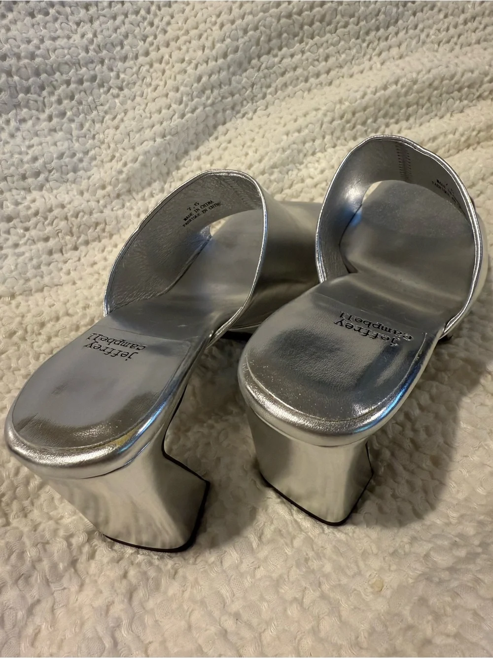 Jeffrey Campbell Silver Square-Toe Slide Heels